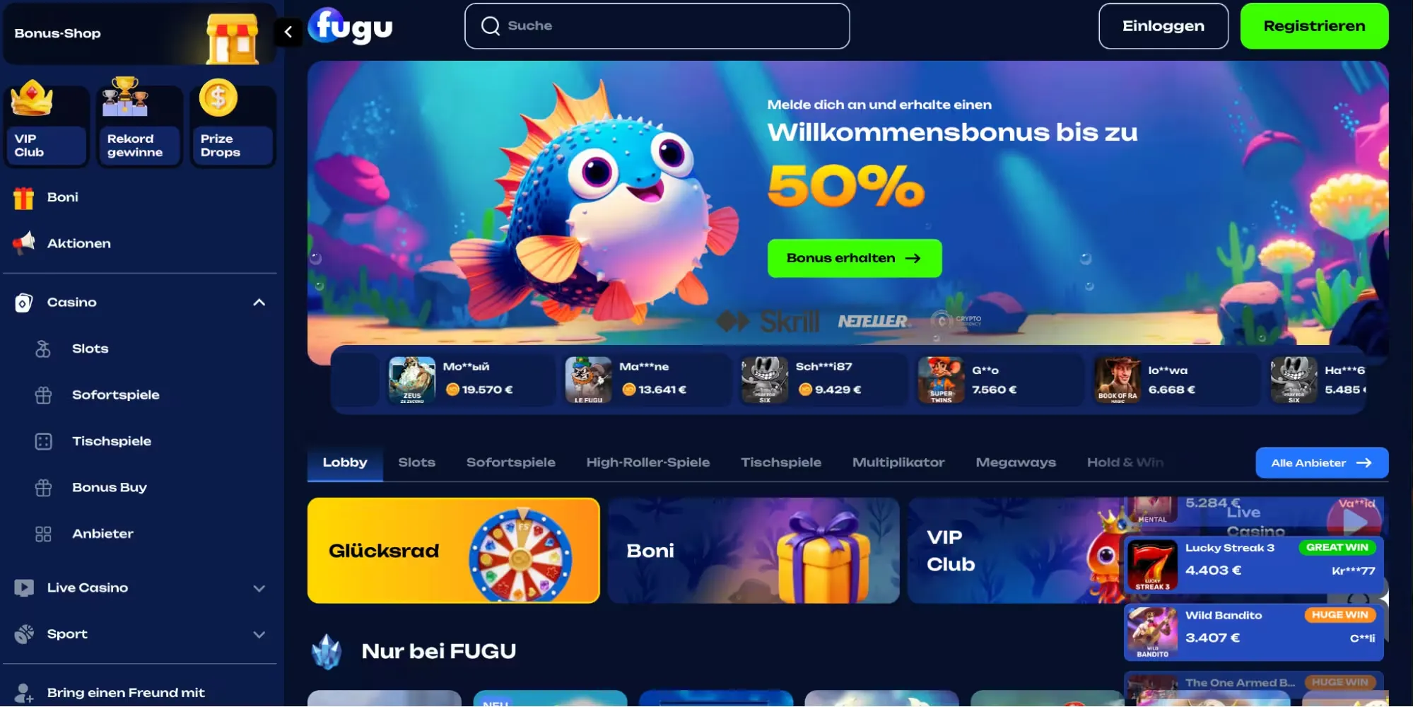 Gl&uuml;cksrad und weitere t&auml;gliche Vorteile im VIP-Programm von Fugu Casino